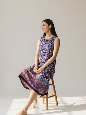Jude Connally Purple Floral Border-Print Midi Dress